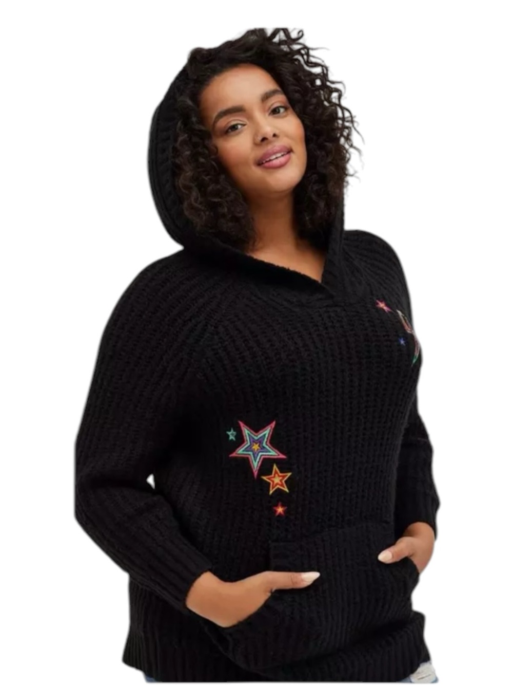 Torrid Black Star Embroidered Hoodie Sweater Size 0 12 NWT - Picture 2 of 16